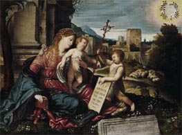 Maria mit dem Kind und dem Johannesknaben, c.1550 von Moretto da Brescia | Leinwand Kunstdruck