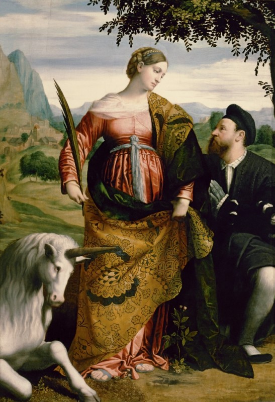 St. Justina, Venerated by a Patron by Moretto da Brescia, c.1530/34 - canvas print