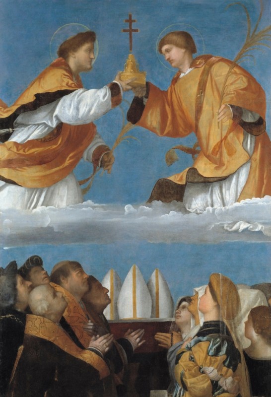 Adoration of the True Cross with the Saints Faustino and Giovita by Moretto da Brescia, 1520 - canvas print