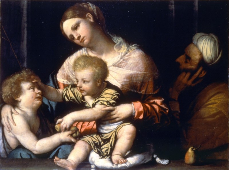 Heilige Familie mit dem heiligen Johannes dem Täufer von Moretto da Brescia, 1535 - Kunstdruck auf Leinwand