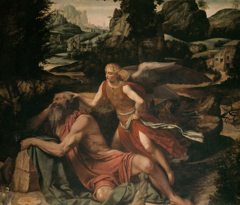 The Prophet Elijah, Comforted by the Angel by Moretto da Brescia, c.1521/24 - canvas print