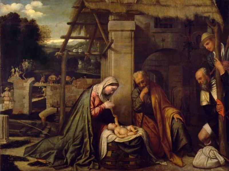 The Birth of Christ and Adoration of the Shepherds by Moretto da Brescia, c.1545/50 - canvas print