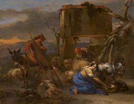 Pastoral Scene with a Shepherdess Milking a Goat, c.1665/70 by Nicolaes Berchem | Giclée Canvas Print