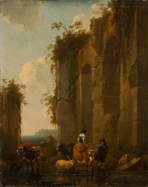 Ruinen in Italien, 1658 von Nicolaes Berchem | Giclée Leinwand Kunstdruck