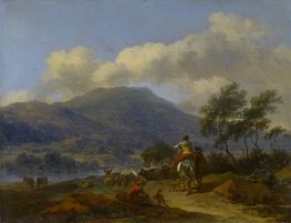 A Mountainous Landscape, c.1670/75 by Nicolaes Berchem | Giclée Canvas Print