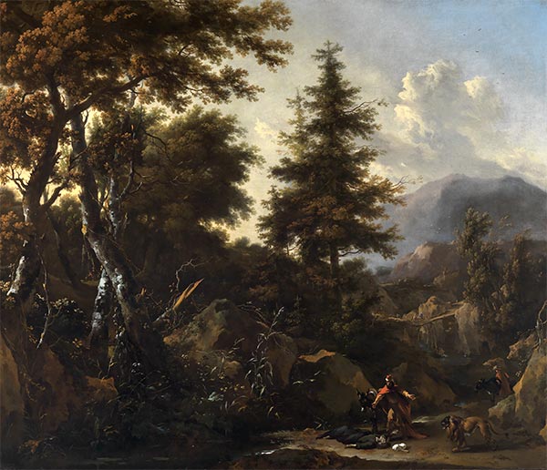 Schlucht im Bergwald mit alttestamentarischer Szene, 1664 | Nicolaes Berchem