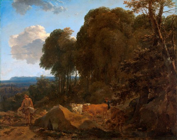 Landschaft mit Maultiertreiber und Hirte, 1655 | Nicolaes Berchem