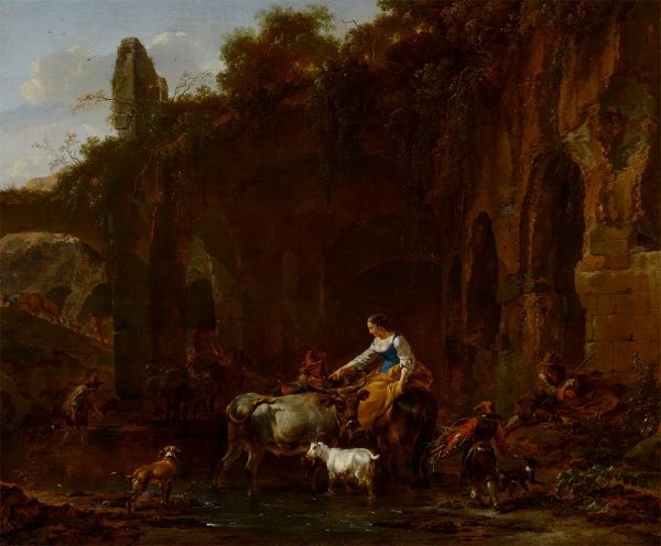 Schäfer bei römischen Ruinen, 1661 von Nicolaes Berchem | Leinwand-Kunstdruck