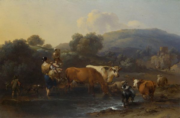 Peasants with Cattle fording a Stream, c.1670/80 | Nicolaes Berchem | Giclée Canvas Print