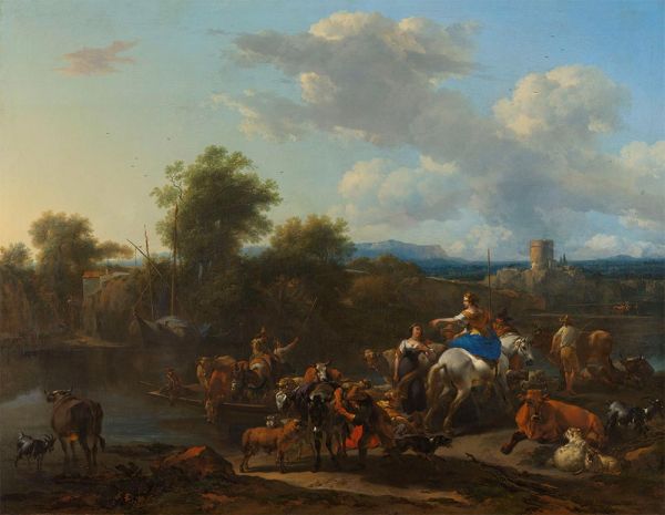 Die Viehfähre, c.1655 von Nicolaes Berchem | Leinwand-Kunstdruck