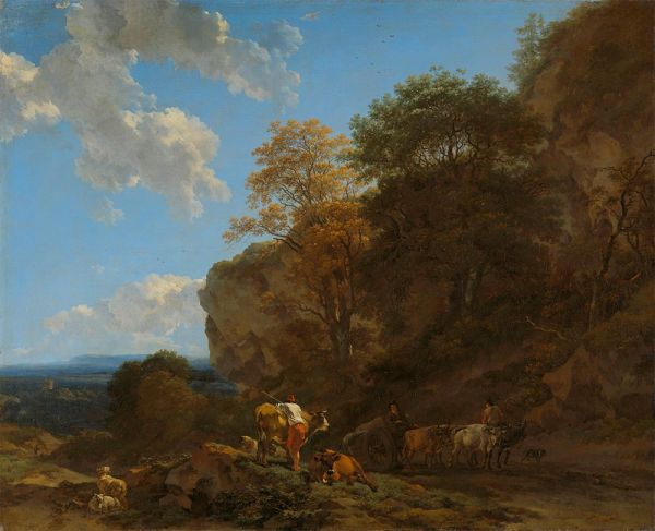 Italienische Landschaft, c.1650/83 von Nicolaes Berchem | Leinwand-Kunstdruck