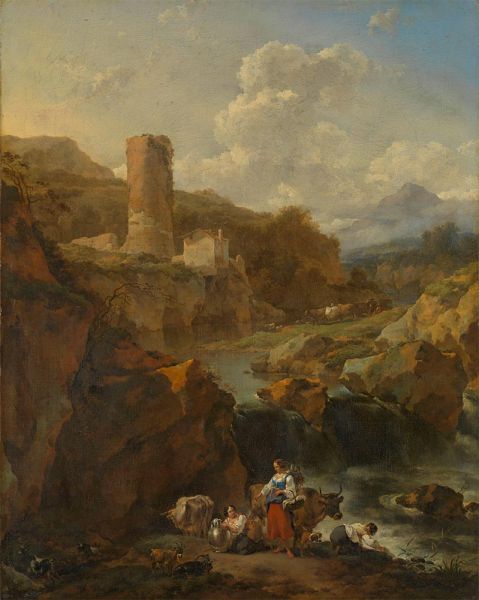 Italienische Landschaft, 1656 von Nicolaes Berchem | Leinwand-Kunstdruck
