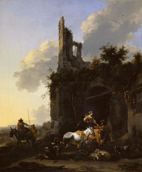 Rast vor dem Gasthaus, c.1650 von Nicolaes Berchem | Leinwand-Kunstdruck