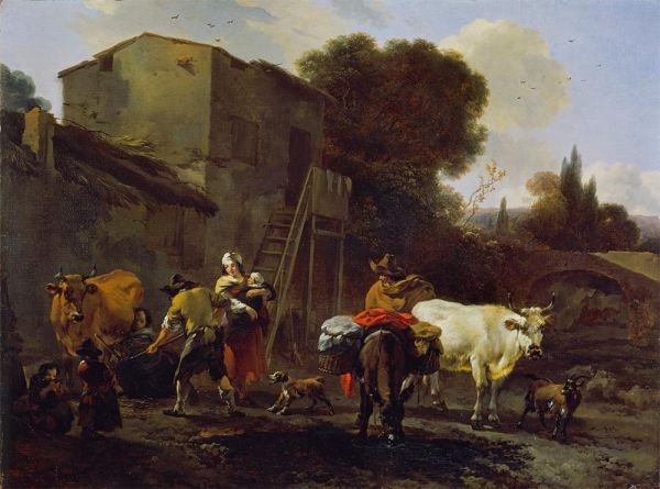 Landschaft mit Vieh, 1650s von Nicolaes Berchem | Leinwand-Kunstdruck