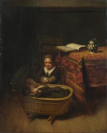 A Little Girl Rocking a Cradle, 1655 | Nicolaes Maes