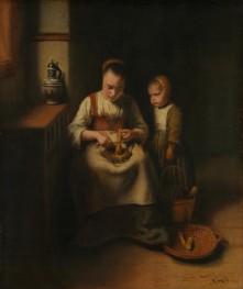 A Woman Scraping Parsnips, with a Child Standing by Her, 1655 | Nicolaes Maes