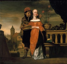 A Man Holding a Carnation to a Woman's Nose: An Allegory of the Sense of Smell, 1655 | Nicolaes Maes