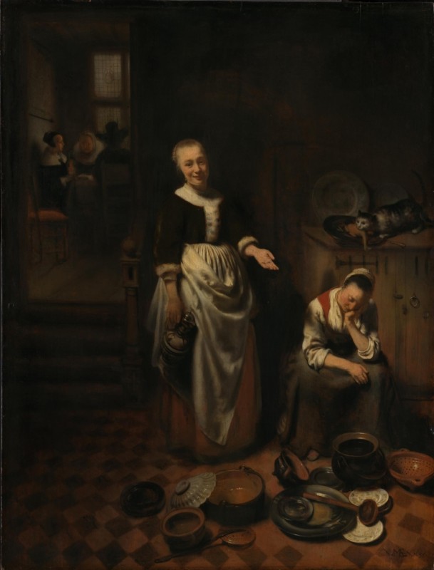 Interior with a Sleeping Maid and Her Mistress (The Idle Servant), 1655 | Nicolaes Maes | Giclée Canvas Print