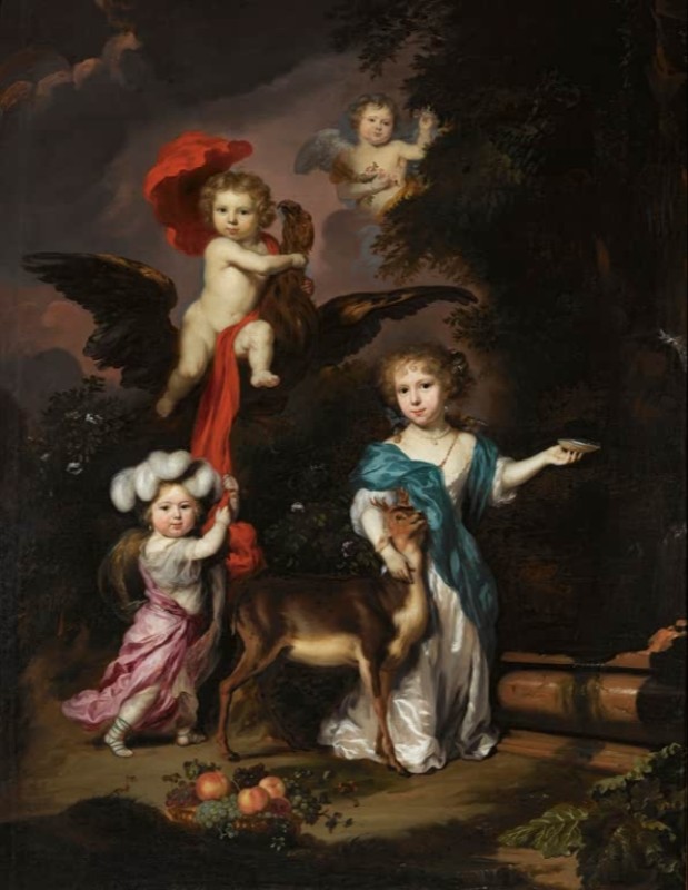 Portrait of Four Children as Ceres, Ganymede, Cherub and Diana, 1675 | Nicolaes Maes | Giclée Canvas Print