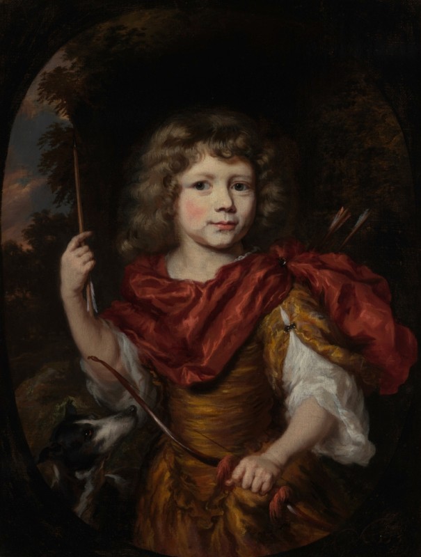 Portrait of a Boy with a Bow and a Dog (Amor), c.1670/79 | Nicolaes Maes | Giclée Canvas Print