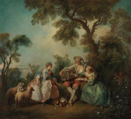 Der Vogelkäfig (Les amours du bocage), 1735 von Nicolas Lancret | Leinwand-Kunstdruck