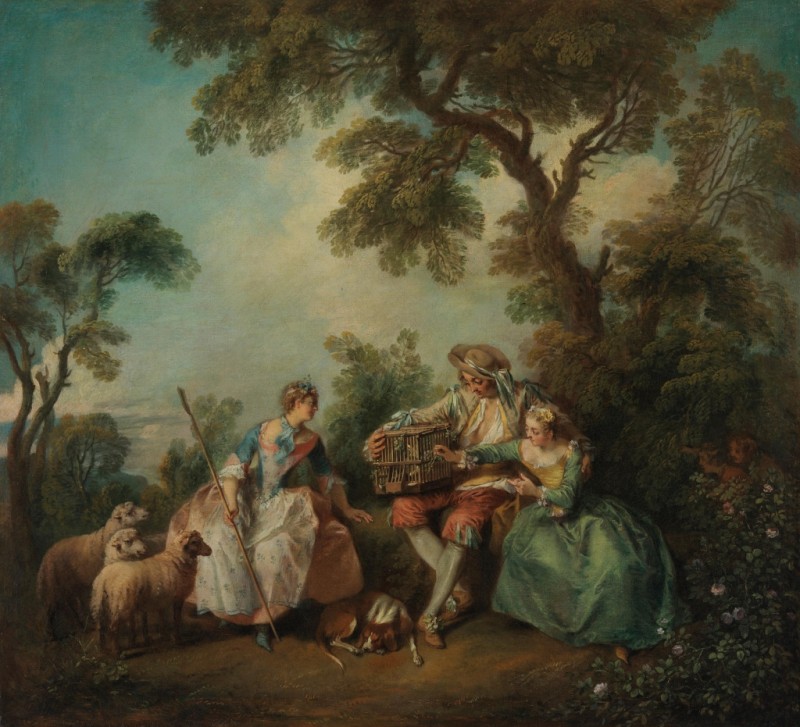 Der Vogelkäfig (Les amours du bocage), 1735 | Nicolas Lancret | Giclée Leinwand-Kunstdruck