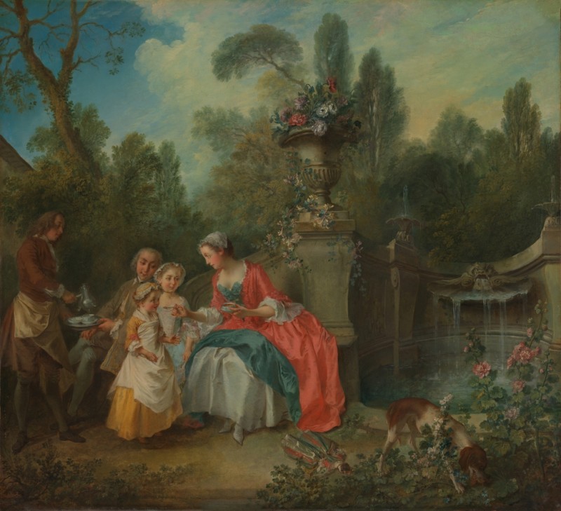 Eine Dame in einem Garten beim Kaffeetrinken mit Kindern, 1742 | Nicolas Lancret | Giclée Leinwand-Kunstdruck