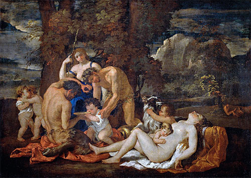 Bacchus' Kindheit, n.d. von Nicolas Poussin | Leinwand-Kunstdruck