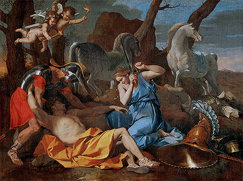 Rinaldo und Armida, n.d. von Nicolas Poussin | Leinwand-Kunstdruck