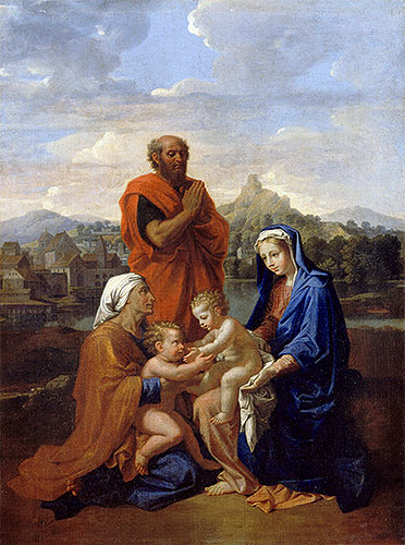The Holy Family with St. John, St. Elizabeth and St. Joseph Praying, 1656 | Nicolas Poussin | Giclée Leinwand Kunstdruck