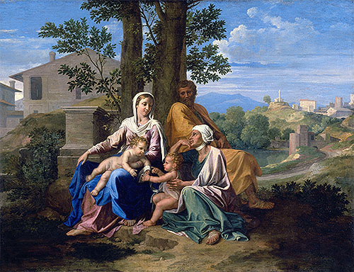 The Holy Family with Saint John and Saint Elizabeth in a Landscape, c.1650 | Nicolas Poussin | Giclée Leinwand Kunstdruck