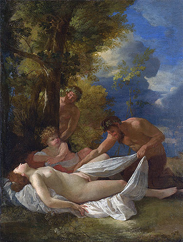 Nymph with Satyrs, c.1627 | Nicolas Poussin | Giclée Leinwand Kunstdruck