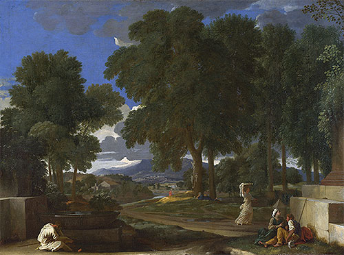 Landscape with a Man washing his Feet at a Fountain, c.1648 | Nicolas Poussin | Giclée Leinwand Kunstdruck