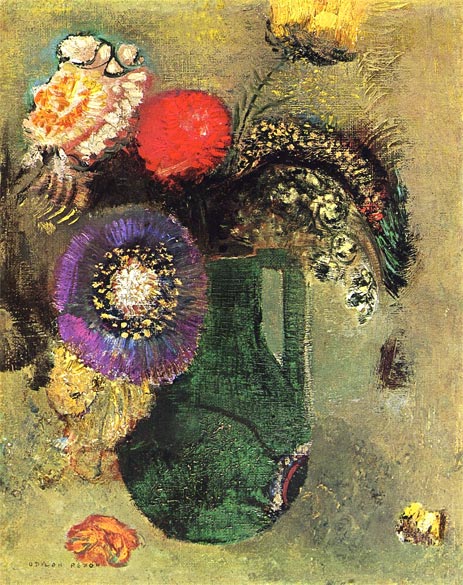 Odilon Redon | Flowers in Green Vase with Handles, c.1905 | Giclée Canvas Print