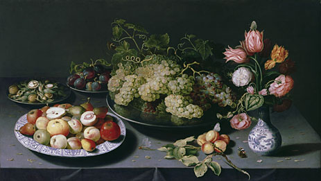 Still Life with Apples, Grapes and a Vase of Flowers, c.1600/20 | Osias Beert