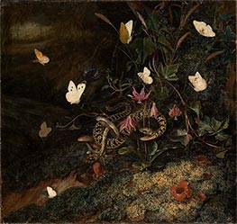Unkraut mit Schlange und Schmetterlingen | Otto Marseus van Schrieck | Gemälde Reproduktion