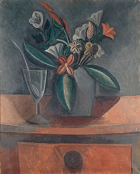 Blumen in grauen Glas, 1908 | Picasso | Giclée Leinwand Kunstdruck
