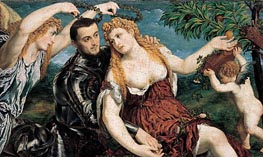 Allegorie (Mars, Venus, Victoria und Cupido), 1550 von Paris Bordone | Leinwand Kunstdruck