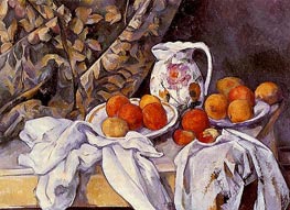 Still Life with Curtain and Flowered Pitcher | Cezanne | Painting Reproduction