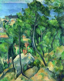 L'Estaque: Rocks, Pines, and Sea | Cezanne | Painting Reproduction