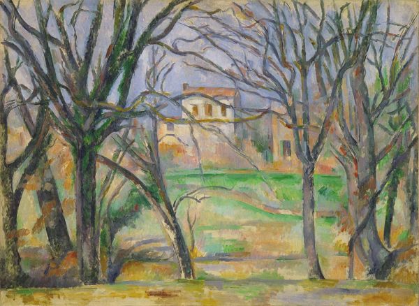 Bäume und Häuser, c.1885 | Cezanne | Giclée Leinwand Kunstdruck