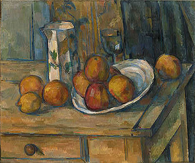 Stillleben mit Milchkännchen und Obst, c.1890 | Cezanne | Giclée Leinwand Kunstdruck