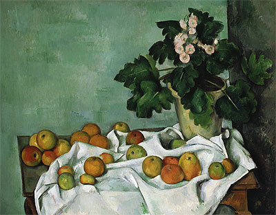 Still Life with Apples and a Pot of Primroses, c.1890 | Cezanne | Giclée Canvas Print