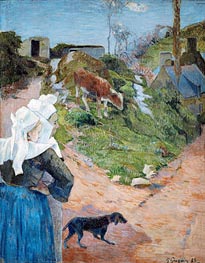 Women of Brittany and Calf, 1888 von Gauguin | Leinwand Kunstdruck