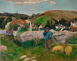 The Swineherd (Peasants with Pigs), 1888 by Gauguin | Canvas Print