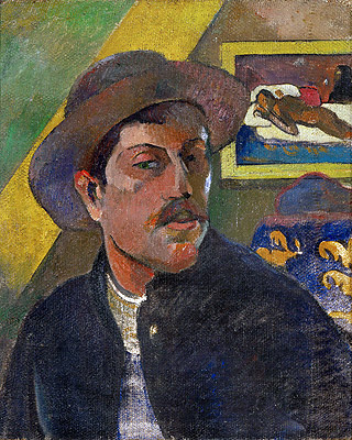 Self Portrait with Hat In the Background Manao Tupapau, c.1893/94 | Gauguin | Giclée Leinwand Kunstdruck