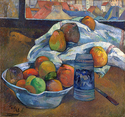 Bowl of Fruit and Tankard before a Window, c.1890 | Gauguin | Giclée Leinwand Kunstdruck