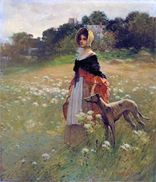 Edward Percy Moran | Young Girl and Dog, 1890 | Giclée Canvas Print