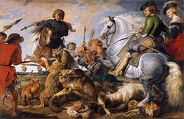 Wolf and Fox Hunt, c.1615/21 by Rubens | Canvas Print