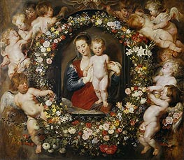 Virgin with a Garland of Flowers,  c.1618/20 by Rubens | Canvas Print
